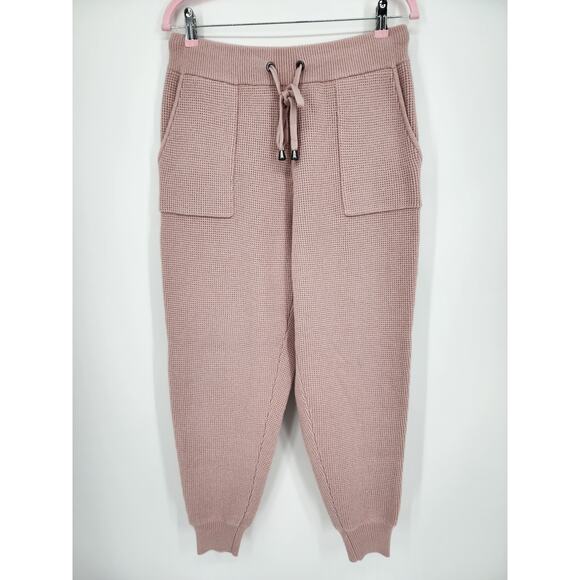 Ann Taylor Joggers M Waffle Knit Sweater Pull On Pants Lounge High Rise Pink NEW - Picture 2 of 12